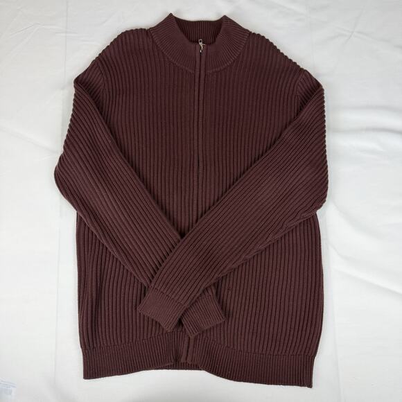 L.L. Bean Other - L.L. Bean Ribbed Cotton Full Zip Mock Neck Sweater XL Tall Burgundy Cardigan